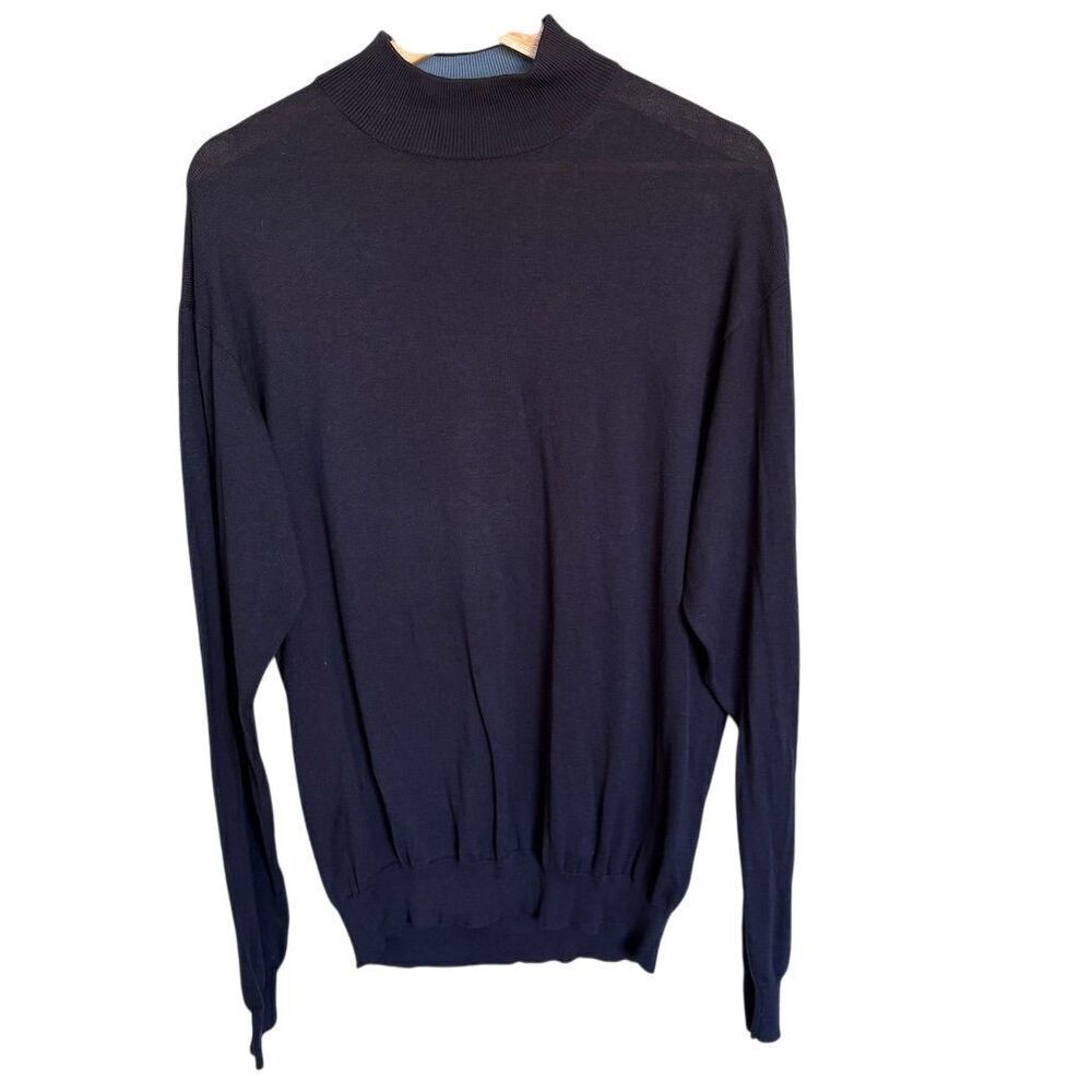 Cullen Men's L Blue Mock Neck Pullover Sweater Long Sleeve Casual Silk Blend